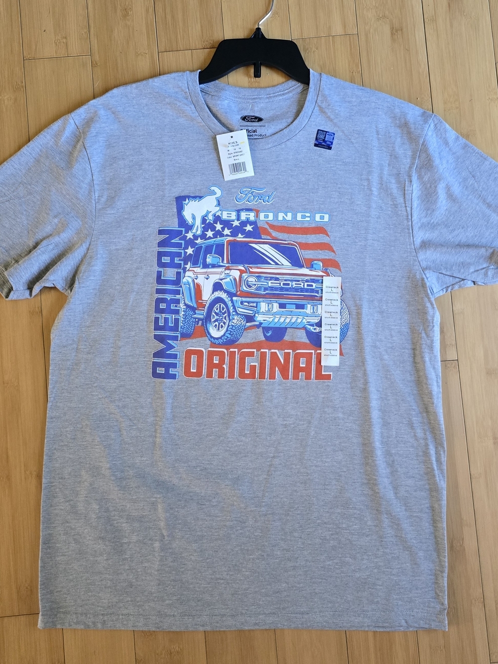 Ford Bronco American Original Graphic Tee - Gray with Red & Blue Print